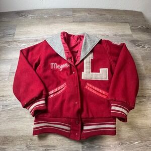 Vintage Letterman Jacket Women M Red 1982 La Follette Varsity Bomber Hooded
